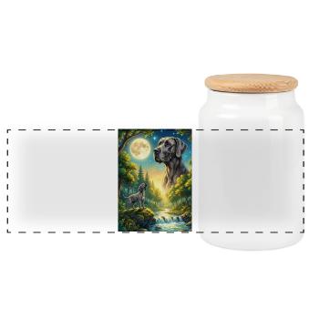 Hurler au chien mème de la Lune Grand Danois - Boîte à biscuits avec couvercle en bois - blanc - Devant