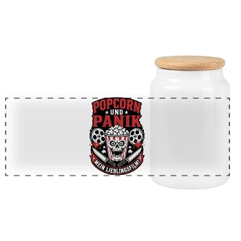 Popcorn und Panik Horror Film Design - Panorama Keksdose mit Holzdeckel - Weiß - Vorne