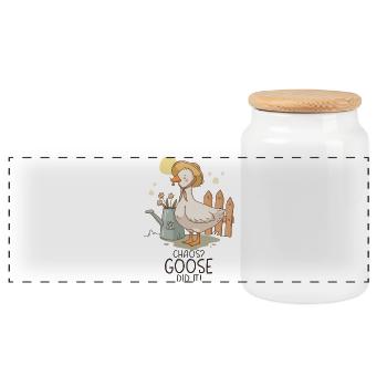 Chaos Goose Did It Lustige Gans Humor - Panorama Keksdose mit Holzdeckel - Weiß - Vorne