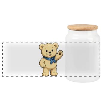 Ours en peluche avec écharpe bleue - Boîte à biscuits avec couvercle en bois - blanc - Devant