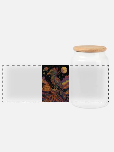 Kosmischer Psychedelischer Phönix - Panorama Keksdose mit Holzdeckel - Weiß