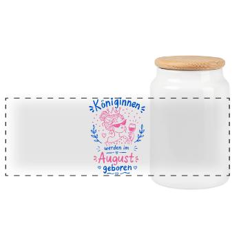 Queens Born in August Birthday Doodle - Panoramic Cookie Jar with Wooden Lid - white - Front