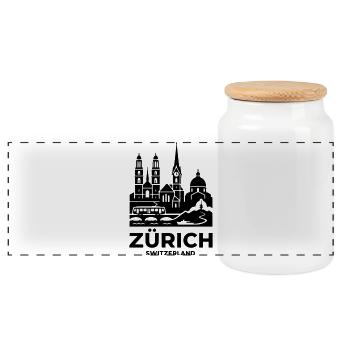 Zurich Skyline Silhouette – Switzerland - Panoramic Cookie Jar with Wooden Lid - white - Front