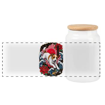 Jack Russell Terrier im Japan Tattoo Stil - Panorama Keksdose mit Holzdeckel - Weiß - Vorne