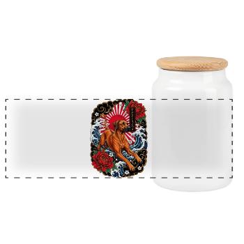 Rhodesian Ridgeback im Japan Tattoo Stil - Panorama Keksdose mit Holzdeckel - Weiß - Vorne