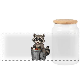 Raccoon with fruit in garbage can - Panoramic Cookie Jar with Wooden Lid - white - Front