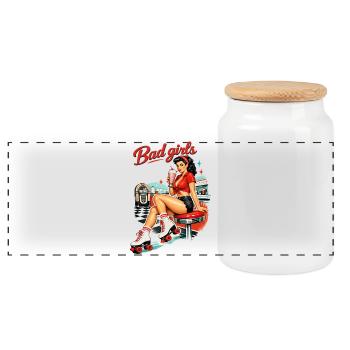 Pin-Up Girl Rétro : Bad Girls style diner années 50 - Boîte à biscuits avec couvercle en bois - blanc - Devant