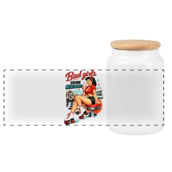 Bad Girls Drink Milkshakes – 50s Diner Pin-Up - Panoramic Cookie Jar with Wooden Lid - white - Front