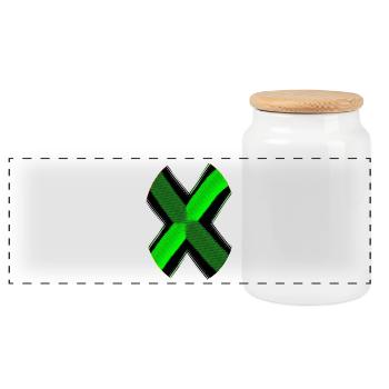 Neon X Pattern Green Black - Panoramic Cookie Jar with Wooden Lid - white - Front