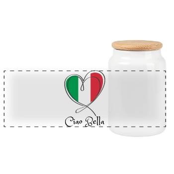 Italy Flag Heart Line Art - Panoramic Cookie Jar with Wooden Lid - white - Front