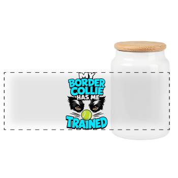 Border Collie m’a dressé, un cadeau drôle de propriétaire de chien - Boîte à biscuits avec couvercle en bois - blanc - Devant