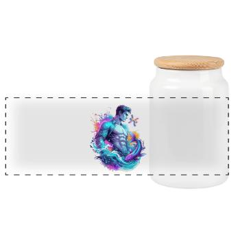 Poissons_Astro_Homme - Boîte à biscuits avec couvercle en bois - blanc - Devant