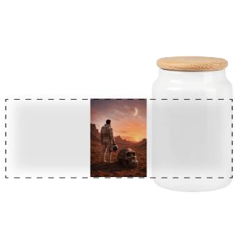 Astronaute et Crâne sur la planète rouge - Boîte à biscuits avec couvercle en bois - blanc - Devant