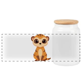 Cute Baby Meerkat - Panoramic Cookie Jar with Wooden Lid - white - Front