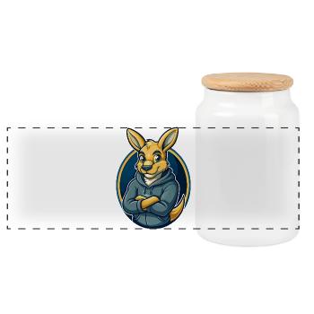Kangaroo Kawaii Maskottchen Cartoon Clipart Logo Abzeichen - Panorama Keksdose mit Holzdeckel - Weiß - Vorne