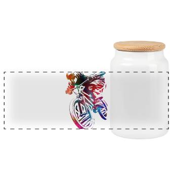 A colorful bicycle in abstraction - Panoramic Cookie Jar with Wooden Lid - white - Front