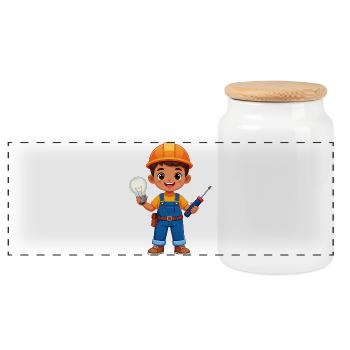 Petit électricien avec tournevis et lampe - Boîte à biscuits avec couvercle en bois - blanc - Devant