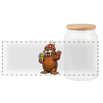 Morse avec cornet de glace - Boîte à biscuits avec couvercle en bois - blanc - Devant