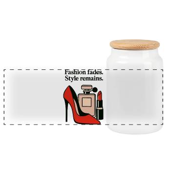 La mode s’estompe. Le style demeure. - Talon haut élégant - Boîte à biscuits avec couvercle en bois - blanc - Devant