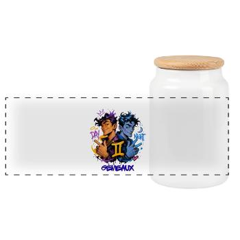 Gémeaux Homme – Cadeau Astrologie - Boîte à biscuits avec couvercle en bois - blanc - Devant