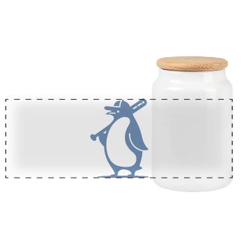 Pinguin Baseballspieler Silhouette - Panorama Keksdose mit Holzdeckel - Weiß - Vorne