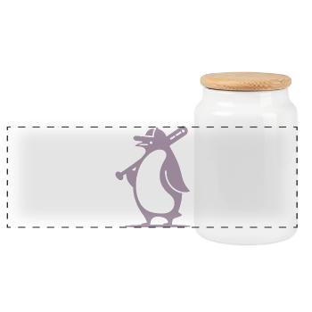 Pinguin Baseballspieler Silhouette - Panorama Keksdose mit Holzdeckel - Weiß - Vorne