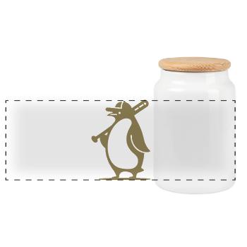 Pinguin Baseballspieler Silhouette - Panorama Keksdose mit Holzdeckel - Weiß - Vorne