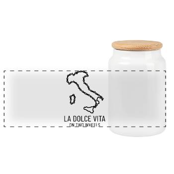 Italy Cycling Dolce Vita Shirt - Panoramic Cookie Jar with Wooden Lid - white - Front
