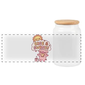 Süßes Schwein mit Toast Raise und Swine Morgenwortspiel - Panorama Keksdose mit Holzdeckel - Weiß - Vorne