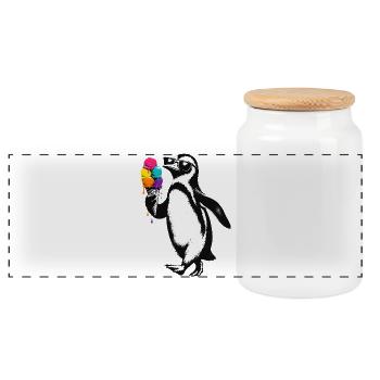 Cooler Pinguin mit Eis Illustration  - Panorama Keksdose mit Holzdeckel - Weiß - Vorne