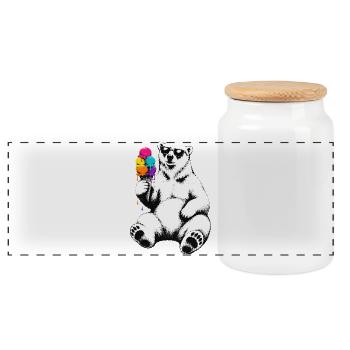 Eisbär mit Eis im Stencil Style   - Panorama Keksdose mit Holzdeckel - Weiß - Vorne