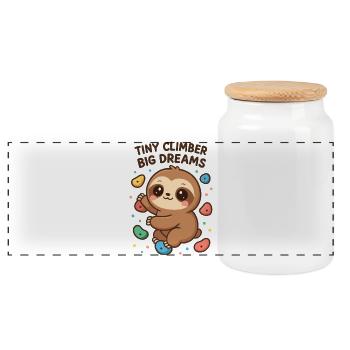 Kawaii Faultier Klettern - Tiny Climber Shirt - Panorama Keksdose mit Holzdeckel - Weiß - Vorne