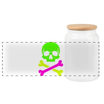 Neon Schädel Gekreuzte Knochen Bunter Pirat Skull - Panorama Keksdose mit Holzdeckel - Weiß - Vorne