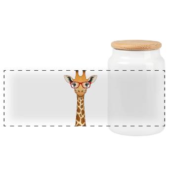 Funny Giraffe with Red Glasses T-Shirt Cute Animal - Panoramic Cookie Jar with Wooden Lid - white - Front