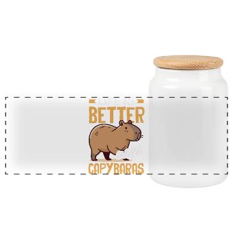 Life is Better with Capybaras - Süßes Nagetier - Panorama Keksdose mit Holzdeckel - Weiß - Vorne