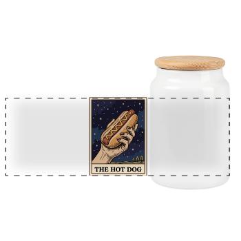 Die Hot-Dog-Tarotkarte zum 4. Juli: Lustiger Hot D - Panorama Keksdose mit Holzdeckel - Weiß - Vorne