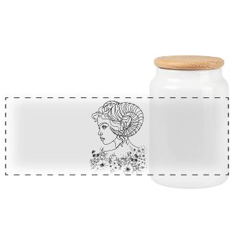 Aries Woman – Astrology Gift - Panoramic Cookie Jar with Wooden Lid - white - Front