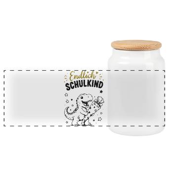 Endlich Schulkind - Panorama Keksdose mit Holzdeckel - Weiß - Vorne