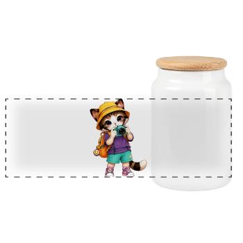 Kitten Explorer Camera Orange - Panoramic Cookie Jar with Wooden Lid - white - Front