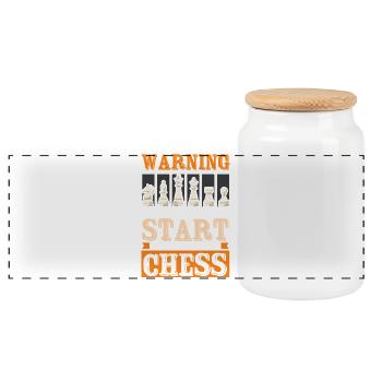 Chess Chess Player Chessboard - Panoramic Cookie Jar with Wooden Lid - white - Front