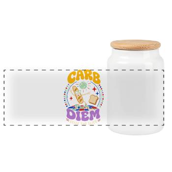 Carb Diem – Nutze die Brotscheibe - Panorama Keksdose mit Holzdeckel - Weiß - Vorne