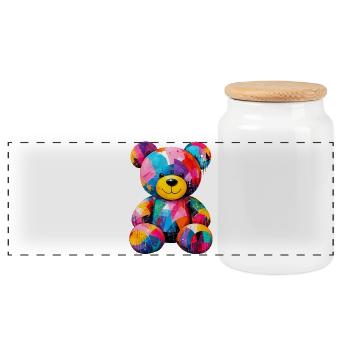 Bunter Teddybär im Pop-Art Stil   - Panorama Keksdose mit Holzdeckel - Weiß - Vorne