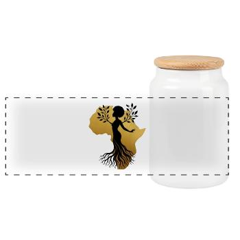 Africa Women – Roots Gift - Panoramic Cookie Jar with Wooden Lid - white - Front