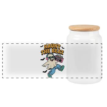 Haunt the Beat Ghost DJ - Panoramic Cookie Jar with Wooden Lid - white - Front