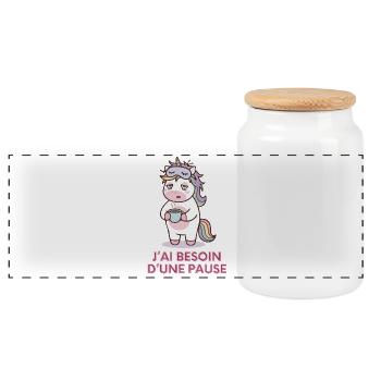 Licorne Fatiguée – Cadeau Humour - Boîte à biscuits avec couvercle en bois - blanc - Devant