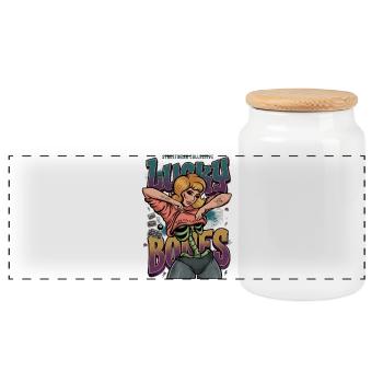 Lucky Bones Retro Skeleton Pin Up Streetwear - Panoramic Cookie Jar with Wooden Lid - white - Front