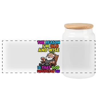 The reason I'm old and wise - Panoramic Cookie Jar with Wooden Lid - white - Front