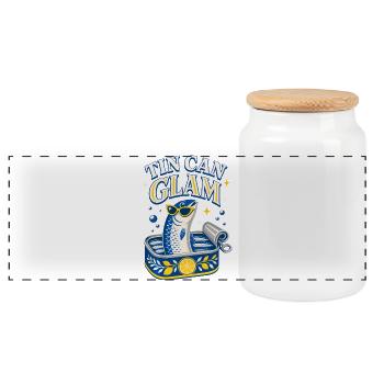 Tin Can Glam Sardines with Sunglasses - Panoramic Cookie Jar with Wooden Lid - white - Front