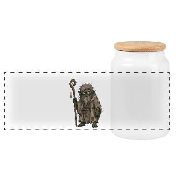 Grizzled Goblin Sage with Staff - Panoramic Cookie Jar with Wooden Lid - white - Front