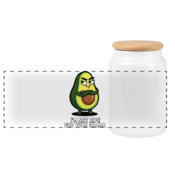 Avocado "i'm not ripe for your drama" - Panoramic Cookie Jar with Wooden Lid - white - Front